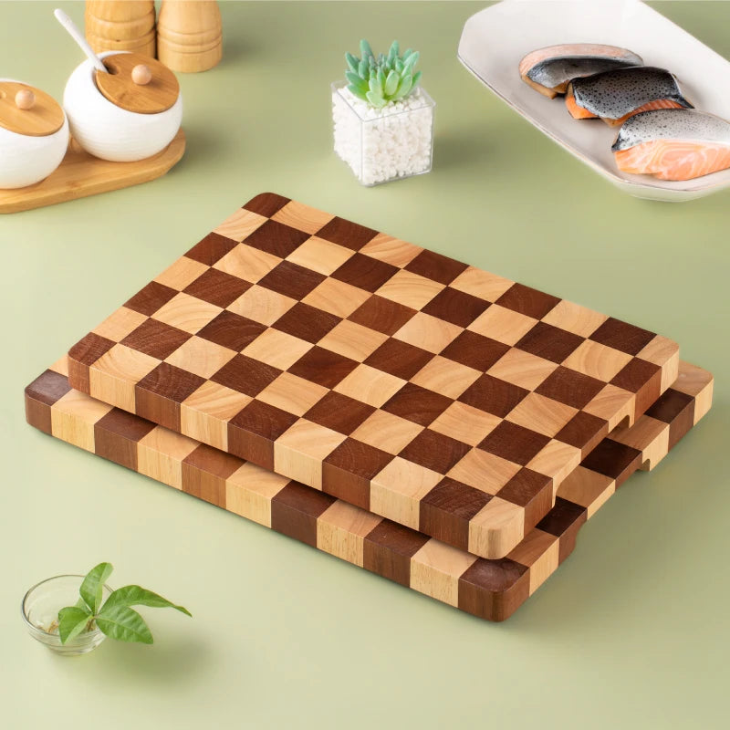 Wooden Checkerboard Pattern Cutting Board  Large Charcuterie Board for Meat, Cheese, Bread, Vegetables, Fruits, Kitchen Gadget