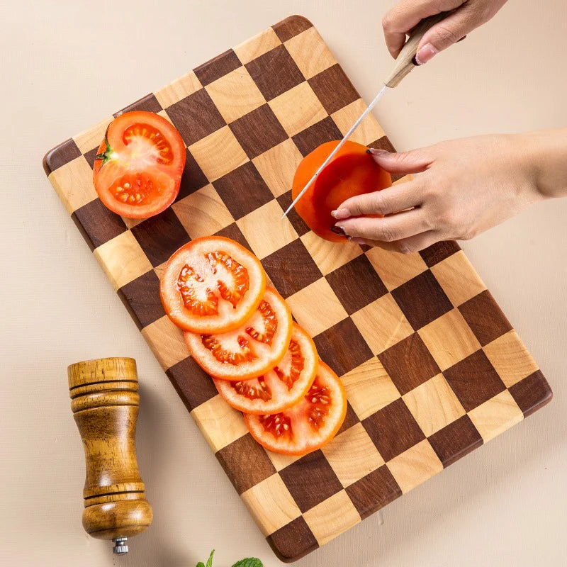 Acacia Wood Kitchen Board,Natural Splicing checkerboard texture chopping board,Solid Wood kitchen Board Non-slip Knife Board