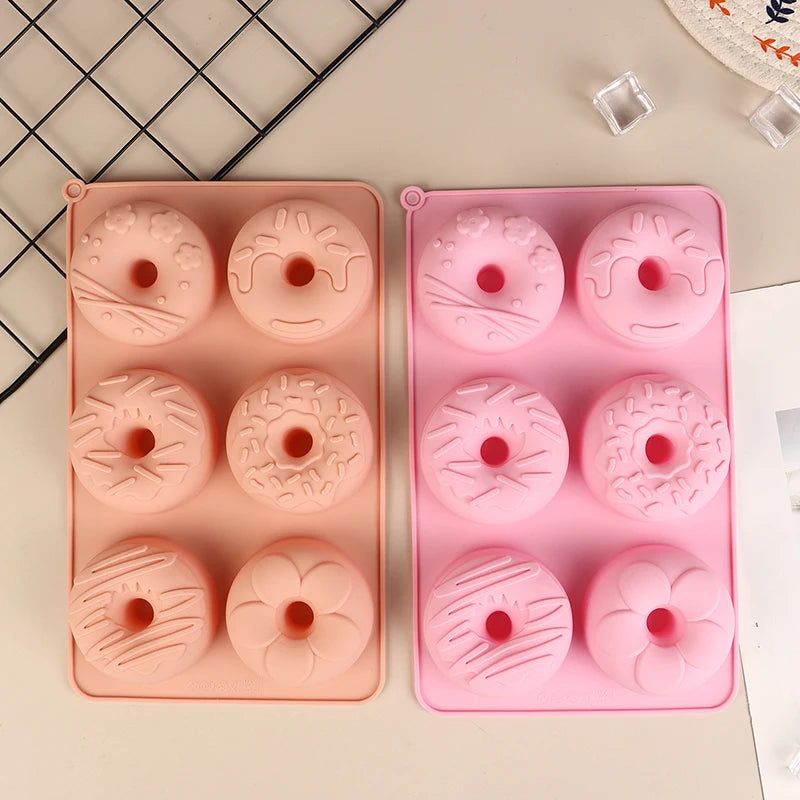 Silicone Donut Mold 6 Cavity Chocolate Mold Pastry Bread Cake Mould Non-Stick Dessert Mold DIY Baking Tray Doughnut Making Tool