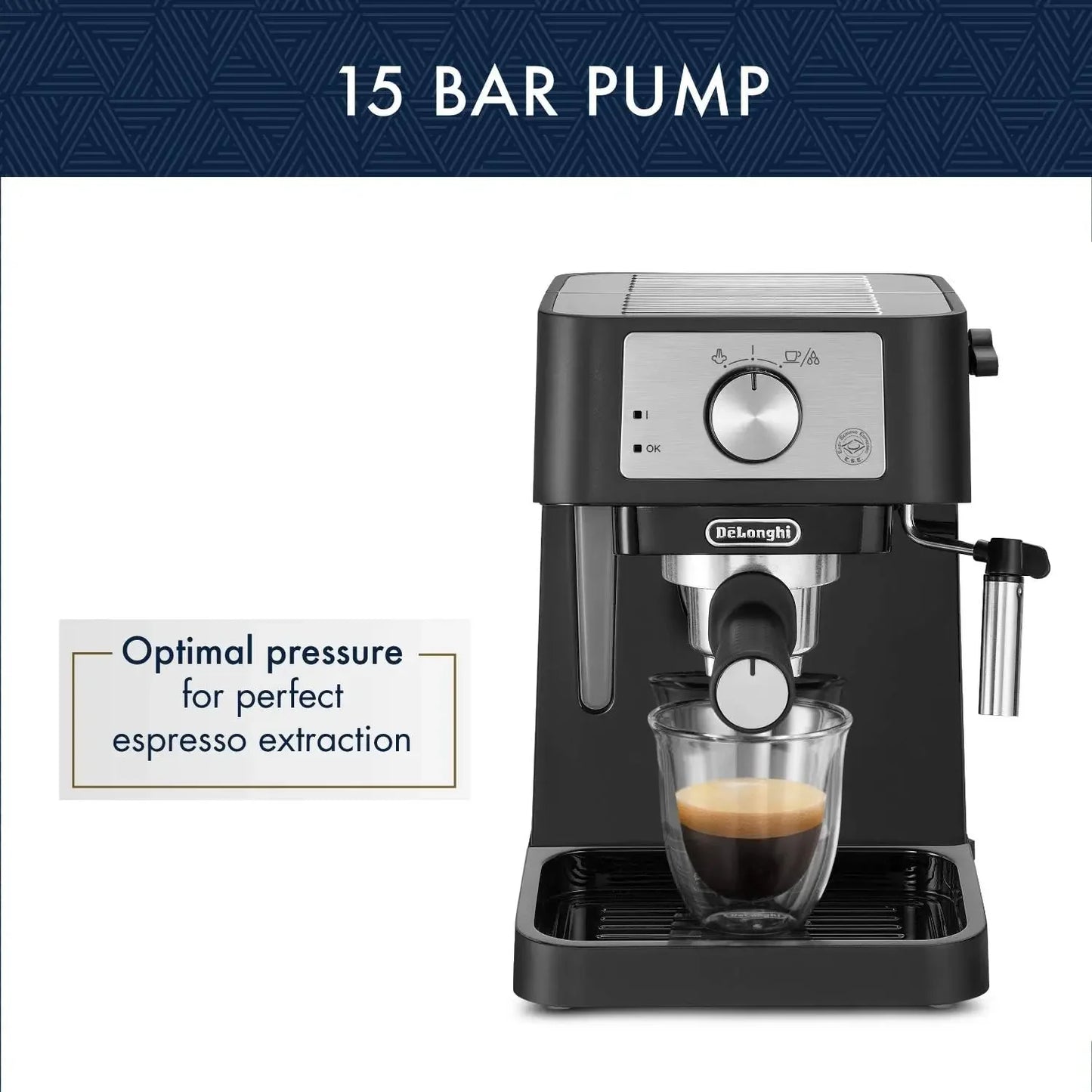 Stilosa Manual Espresso Machine, Latte & Cappuccino Maker, 15 Bar Pump Pressure + Milk Frother Steam Wand, Black / Sta