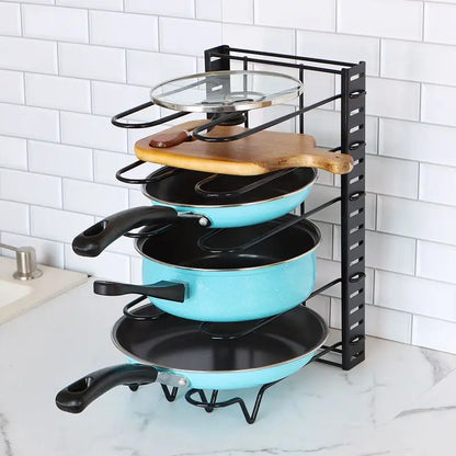 5/8 Tiers Kitchen Rack Adjustable Pan Pot Rack Rustproof Metal Cabinet Pantry Organizer Pots Lids Storage Holder Kitchen Storage