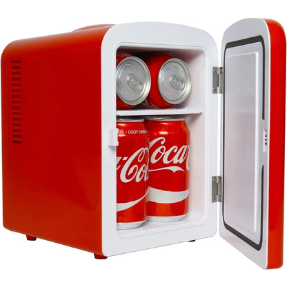 Coca-Cola 4L Portable Cooler/Warmer, Compact Personal Travel Fridge for Snacks Lunch Drinks Cosmetics, Includes 12V and AC Cords