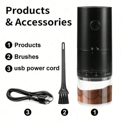 New Portable USB Electric Coffee Bean Grinder 38 Gears External Adjustable 1500mAh Rechargeable Household Mini Coffee Machine