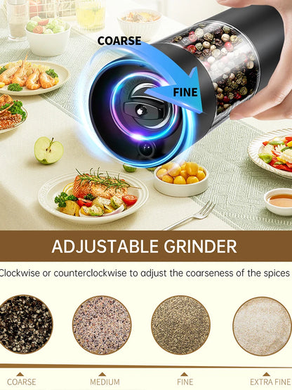 Electric Automatic Salt and Pepper Grinder Set Rechargeable With USB Gravity Spice Mill Adjustable Spices Grinder Kitchen Tools