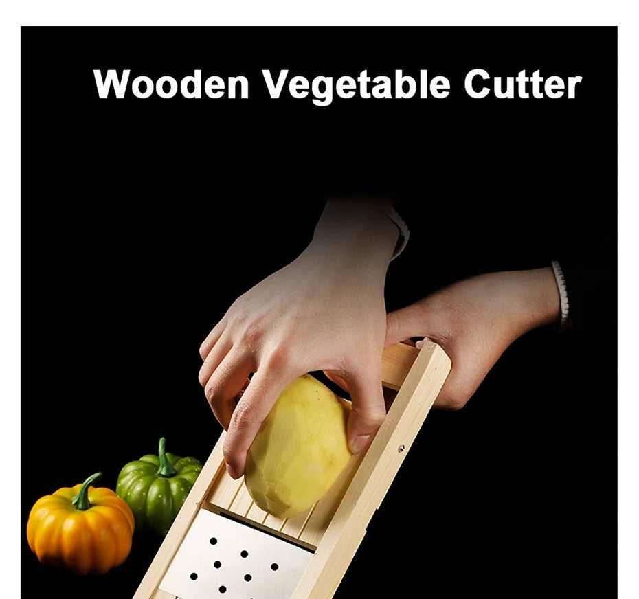 Wooden Vegetables Cutter,Adjustable Vegetable 0.5-7mm Slicer for Potato,Tomato and Onion Cabbage Shredder Chip Fruit Chopper