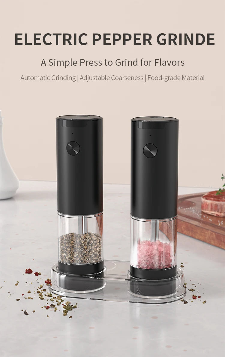 Electric Automatic Salt and Pepper Grinder Set Rechargeable With USB Gravity Spice Mill Adjustable Spices Grinder Kitchen Tools