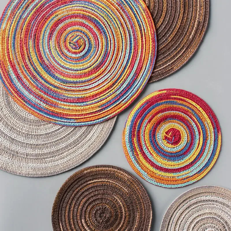 Round Placemat Table Woven Vinyl Individual Placemats for Table Non-Slip Kitchen Tableware Drink Cup Coaster Hoilday Decoration