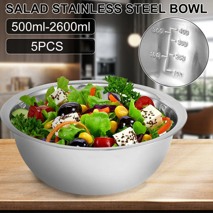 5 Pcs Stainless Steel Mixing Bowl Set Multipurpose Soup Basin 5 Sizes Nesting Bowls Dishwasher Safe Set for Cooking Baking