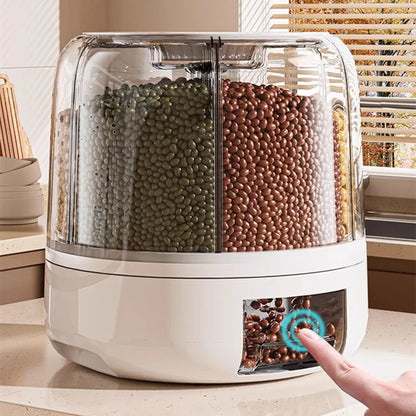 360 Degree Rotating Rice Dispenser Sealed Dry Cereal Grain Bucket Moisture-proof Food Storage Box Container Kitchen Organizer