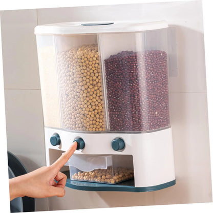 1pc Wall Hanging Sealed Rice Container for Kitchen - Multifunctional Dry Food Dispenser with Sealing Lid: clear viewing window for level check, airtight seal for freshness, ergonomic handle, easy wall-mount system, modular design for various grains.