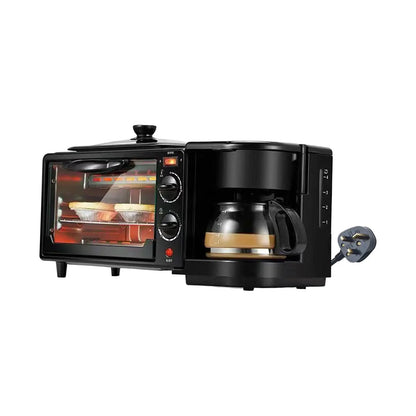 3-in-1 Breakfast Machine Oven with Timer and a Non-Stick Griddle for Sandwiches