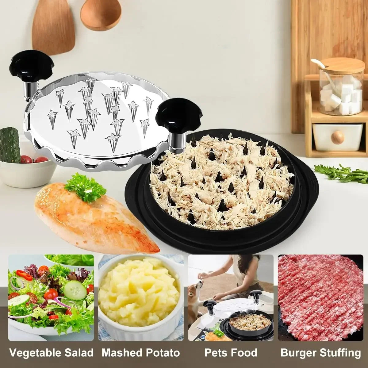 Chicken Shredder Tool Meat Breast Shredding Separation Mincing Grinder Machine with Lid for Shredding Chicken Pulled Beef 닭가슴살