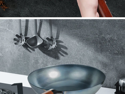Seasoning Iron Woks,30/32/34cm Wok with Wooden Handle Frying Pan Kitchen Cookware For Electric,Induction Electric and Gas Stoves