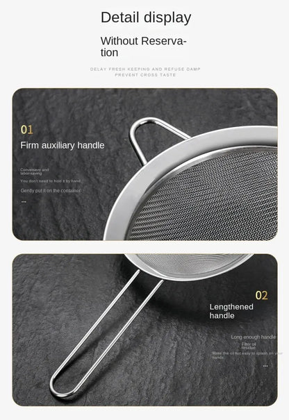 Set of 3 Fine Mesh Strainer Stainless Steel Fine Skimmer Food Strainer with Long Handle Kitchen Tool