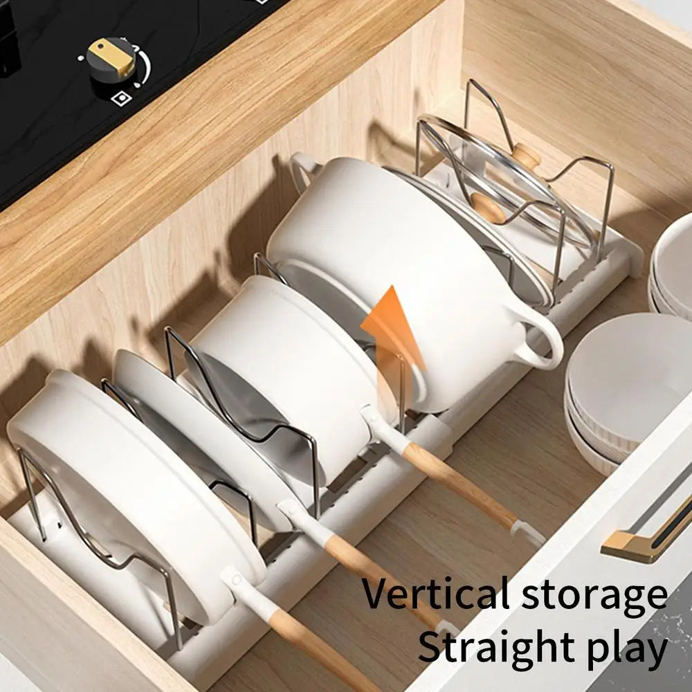 Kitchen Cabinet Organizers Pot Storage Rack Expandable Stainless Steel Pan Shelf Organizer Cutting Board Drying Cookware Shelf