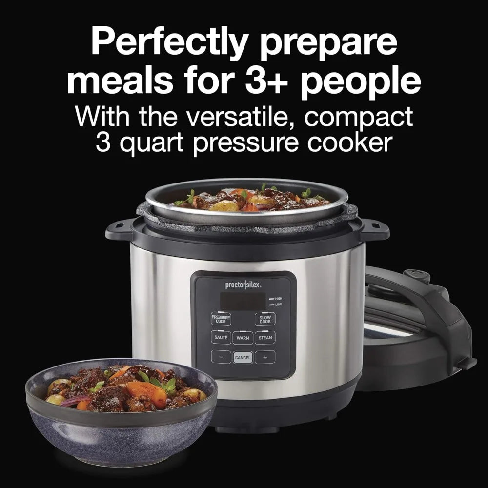 Simplicity 4-in-1 Electric Pressure Cooker, 3 Quart Multi-Function with Slow Cook, Steam, Sauté, Rice, Electric Rice Cooker