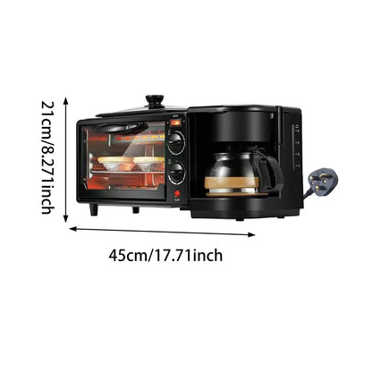 3-in-1 Breakfast Machine Oven with Timer and a Non-Stick Griddle for Sandwiches