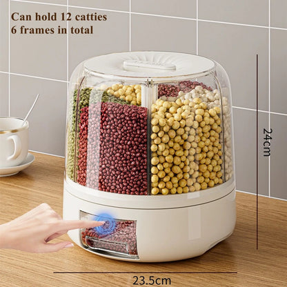 360 Degree Rotating Rice Dispenser Sealed Dry Cereal Grain Bucket Moisture-proof Food Storage Box Container Kitchen Organizer