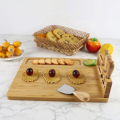 Bamboo Tray Cheese Board Set With Cheese Knife Portable Outdoor Dinner Plates Hotel Restaurant Decoration Accessories Party Sets