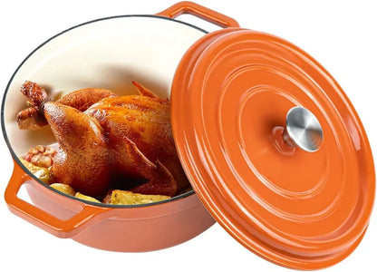 Enameled Dutch Oven Pot with Lid,Cast Iron Dutch Oven with Dual Handles for Bread Baking,Cooking,Nonstick Enamel Coated Cookware