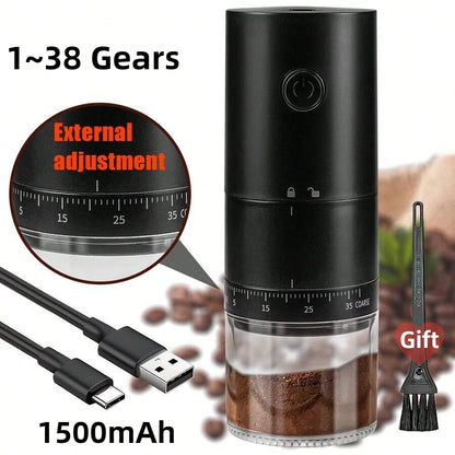 New Portable USB Electric Coffee Bean Grinder 38 Gears External Adjustable 1500mAh Rechargeable Household Mini Coffee Machine