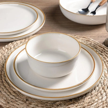 Ceramic Dinnerware Sets for 4, 12 Pieces Stoneware Plates and Bowls Sets, Reactive Glaze Dishes -Scratch Resistant,