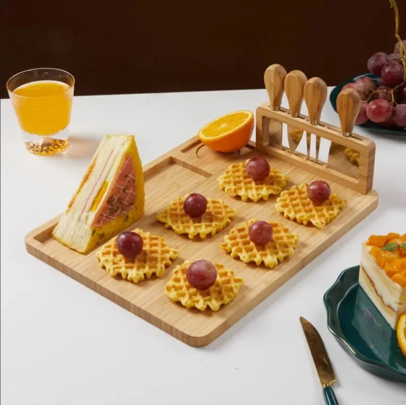 Bamboo Tray Cheese Board Set With Cheese Knife Portable Outdoor Dinner Plates Hotel Restaurant Decoration Accessories Party Sets