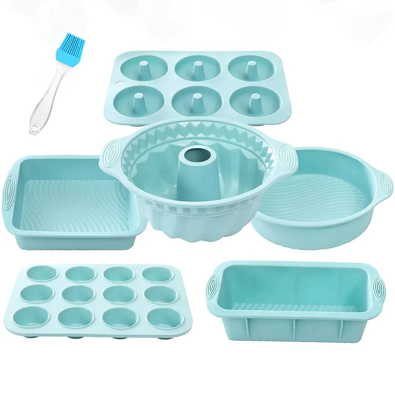 Baking Pans Set Silicone Bakeware Molds for Baking,Bread Donut Pan Cake Kitchen Fluted Tube Pan Cupcake Moulds with free Brush