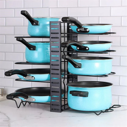 5/8 Tiers Kitchen Rack Adjustable Pan Pot Rack Rustproof Metal Cabinet Pantry Organizer Pots Lids Storage Holder Kitchen Storage