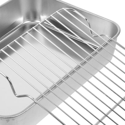 Grill Pan with Grid Baking Tray Rack Wire Oven Trays for Food Serving Plate Stainless Steel Fruit