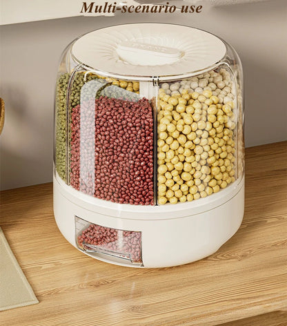 360 Degree Rotating Rice Dispenser Sealed Dry Cereal Grain Bucket Moisture-proof Food Storage Box Container Kitchen Organizer