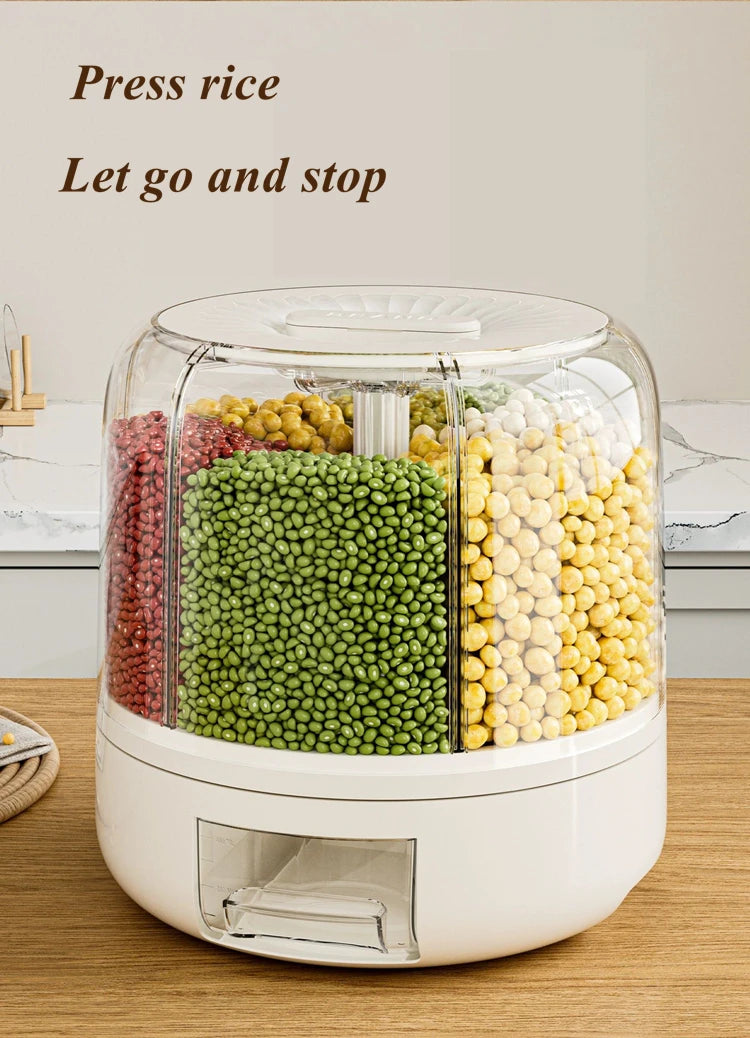 360 Degree Rotating Rice Dispenser Sealed Dry Cereal Grain Bucket Moisture-proof Food Storage Box Container Kitchen Organizer