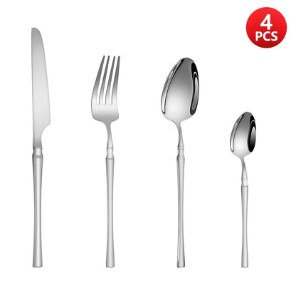 4/6/16/24pcs  Silver stainless steel cutlery Steak knife and fork dessert spoon spoon and teaspoon Home restaurant cutlery set