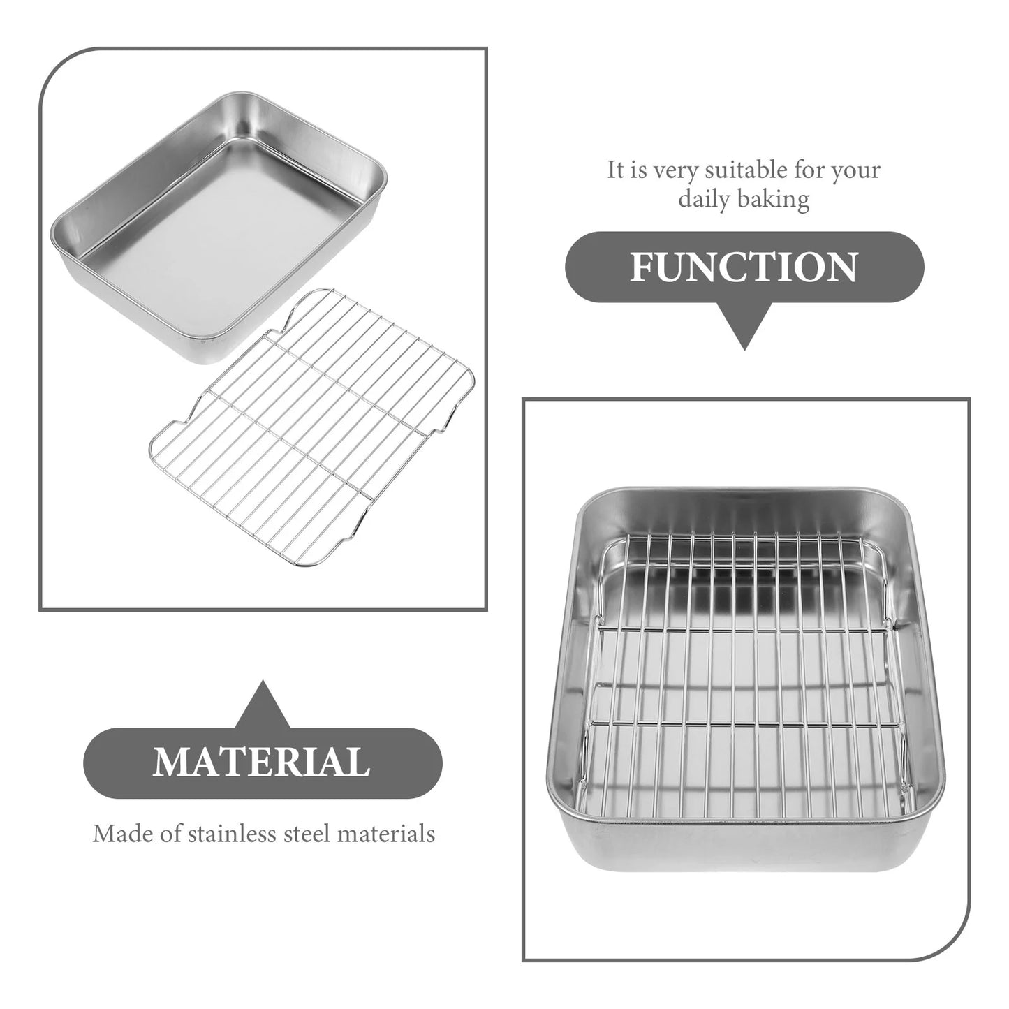 Grill Pan with Grid Baking Tray Rack Wire Oven Trays for Food Serving Plate Stainless Steel Fruit