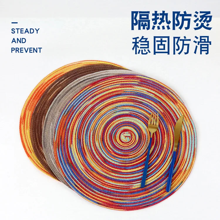 Round Placemat Table Woven Vinyl Individual Placemats for Table Non-Slip Kitchen Tableware Drink Cup Coaster Hoilday Decoration