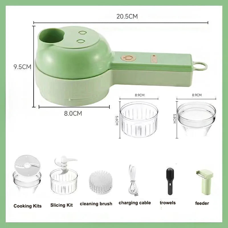 4 in 1 Electric Food Chopper Vegetable Cutter Slicer Garlic Carrot Potato Chopper Rechargeable Mixer Food Slice Kitchen Gadgets