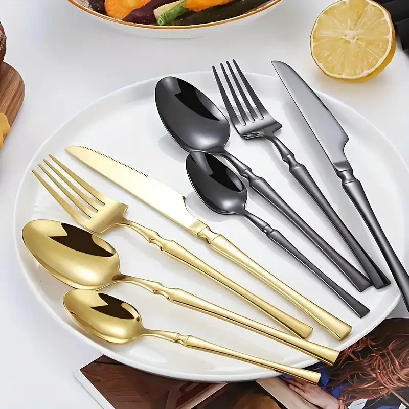 4/6/16/24pcs  Silver stainless steel cutlery Steak knife and fork dessert spoon spoon and teaspoon Home restaurant cutlery set