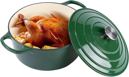 Enameled Dutch Oven Pot with Lid,Cast Iron Dutch Oven with Dual Handles for Bread Baking,Cooking,Nonstick Enamel Coated Cookware