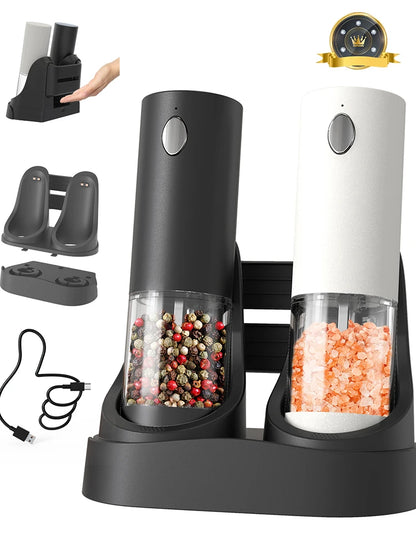 Electric Automatic Salt and Pepper Grinder Set Rechargeable With USB Gravity Spice Mill Adjustable Spices Grinder Kitchen Tools