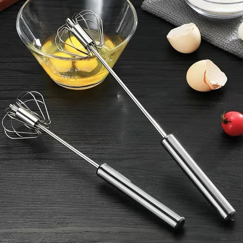 Semi-Automatic Egg Beater 304 Stainless Steel Egg Whisk Manual Hand Mixer Self Turning Egg Stirrer Kitchen  Tools