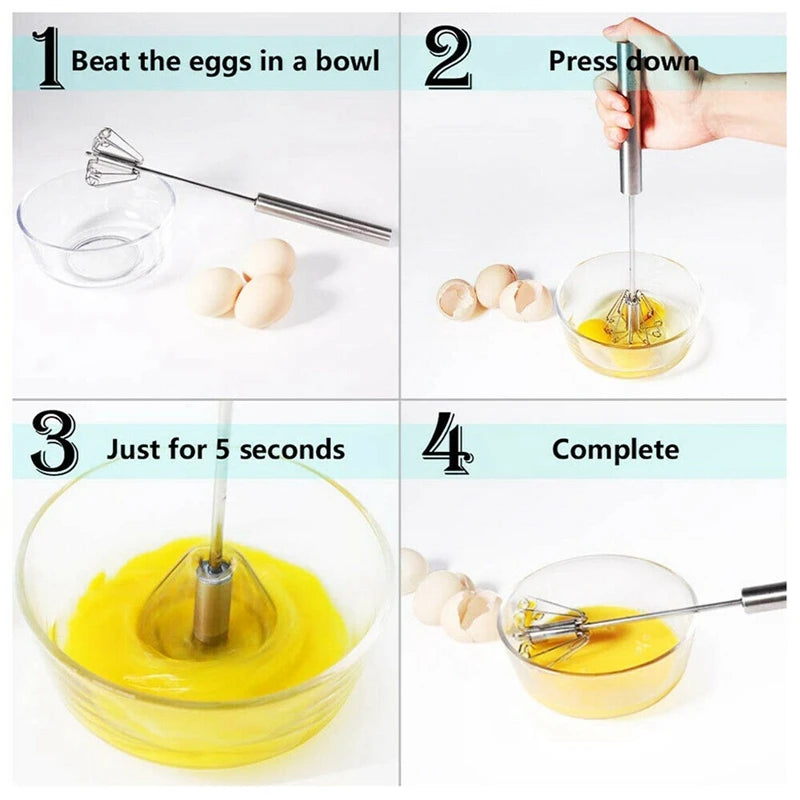 Semi-automatic Egg Beater 304 Stainless Steel Egg Whisk Manual Hand Mixer Self Turning Egg Stirrer Kitchen Accessories Egg Tools