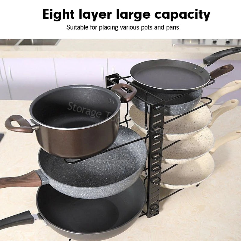 5/8 Tiers Kitchen Rack Adjustable Pan Pot Rack Rustproof Metal Cabinet Pantry Organizer Pots Lids Storage Holder Kitchen Storage