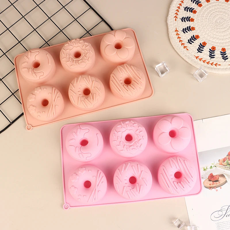 Silicone Donut Mold 6 Cavity Chocolate Mold Pastry Bread Cake Mould Non-Stick Dessert Mold DIY Baking Tray Doughnut Making Tool