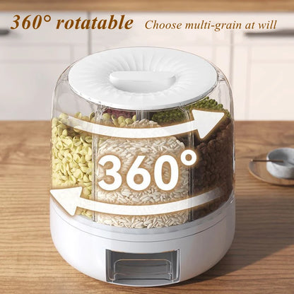 360 Degree Rotating Rice Dispenser Sealed Dry Cereal Grain Bucket Moisture-proof Food Storage Box Container Kitchen Organizer