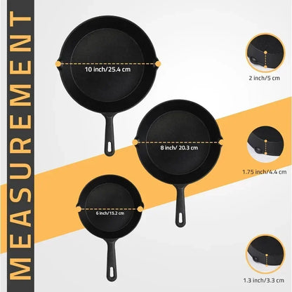 Cast Iron Cookware Cast Iron Fry Pans  Pre-Seasoned Pan Cookware Set Use in the Oven, on the Stove and Grill, or Over a Campfire