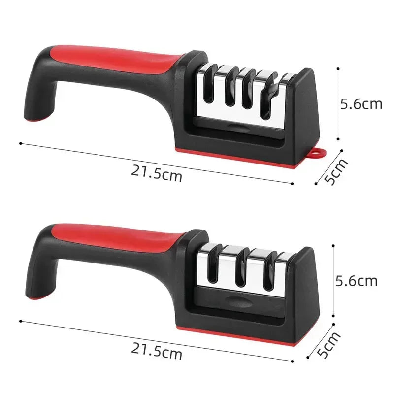 3/4 Segment Cutter Knife Sharpener Kitchen Handheld Three-purpose Sharpening Stone Tool with Non Slip Base Kitchen Knives