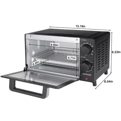 4 Slice Toaster Oven Bake Broil & Toast 9-inch Pizza or 4 Bread Slices Quartz Heating Elements 60 Minute Timer 1050W Power