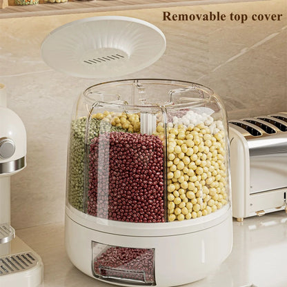 360 Degree Rotating Rice Dispenser Sealed Dry Cereal Grain Bucket Moisture-proof Food Storage Box Container Kitchen Organizer