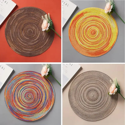 Round Placemat Table Woven Vinyl Individual Placemats for Table Non-Slip Kitchen Tableware Drink Cup Coaster Hoilday Decoration