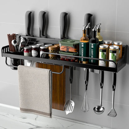 Kitchen Spice Rack Multifunctional Storage Rack Knife Spoon Spice Organizer Aluminum Wallmounted Kitchen Shelf Kitchen Organizer